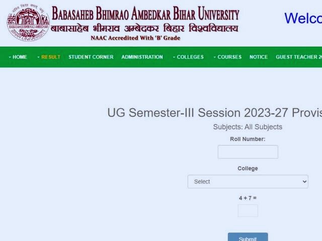 BRABU UG 3rd semester result 2023-27