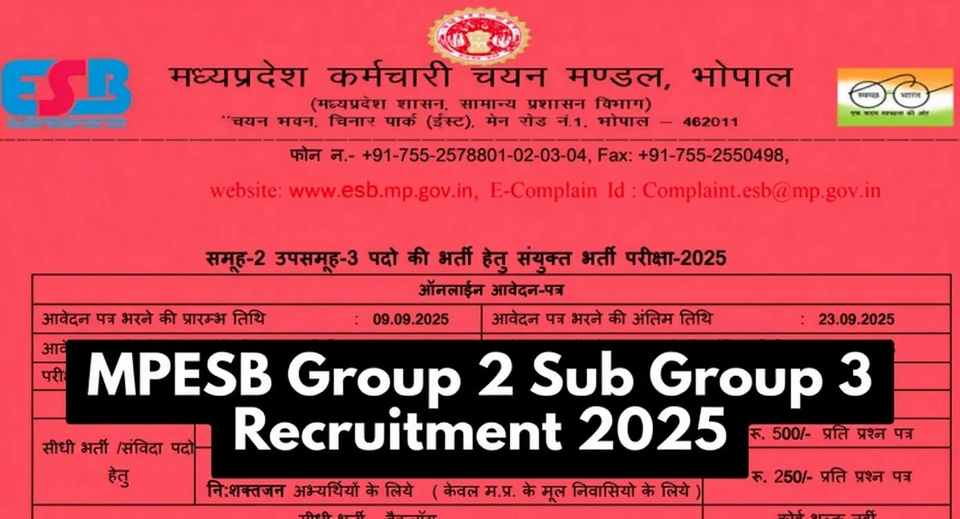 MPESB Vacancy 2025: एमपी में ग्रुप 2 और ग्रुप 3 में 44 विभागों में भर्ती निकाली है…
